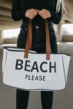 White BEACH PLEASE Print Large Canvas Tote Bag