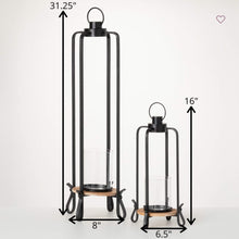 BLACK METAL & WOOD LANTERN SET