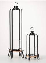 BLACK METAL & WOOD LANTERN SET