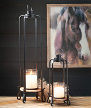 BLACK METAL & WOOD LANTERN SET